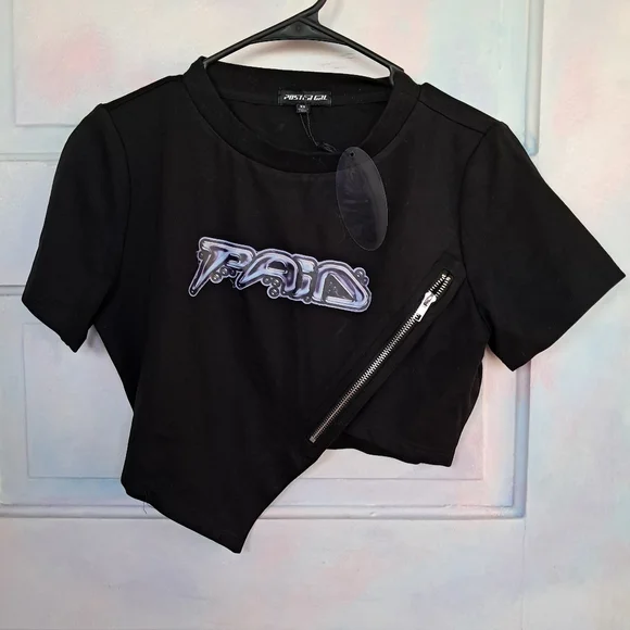 Dolls Kill Poster girl PAID cyber babe asymmetrical crop top NWT - Picture 3 of 6